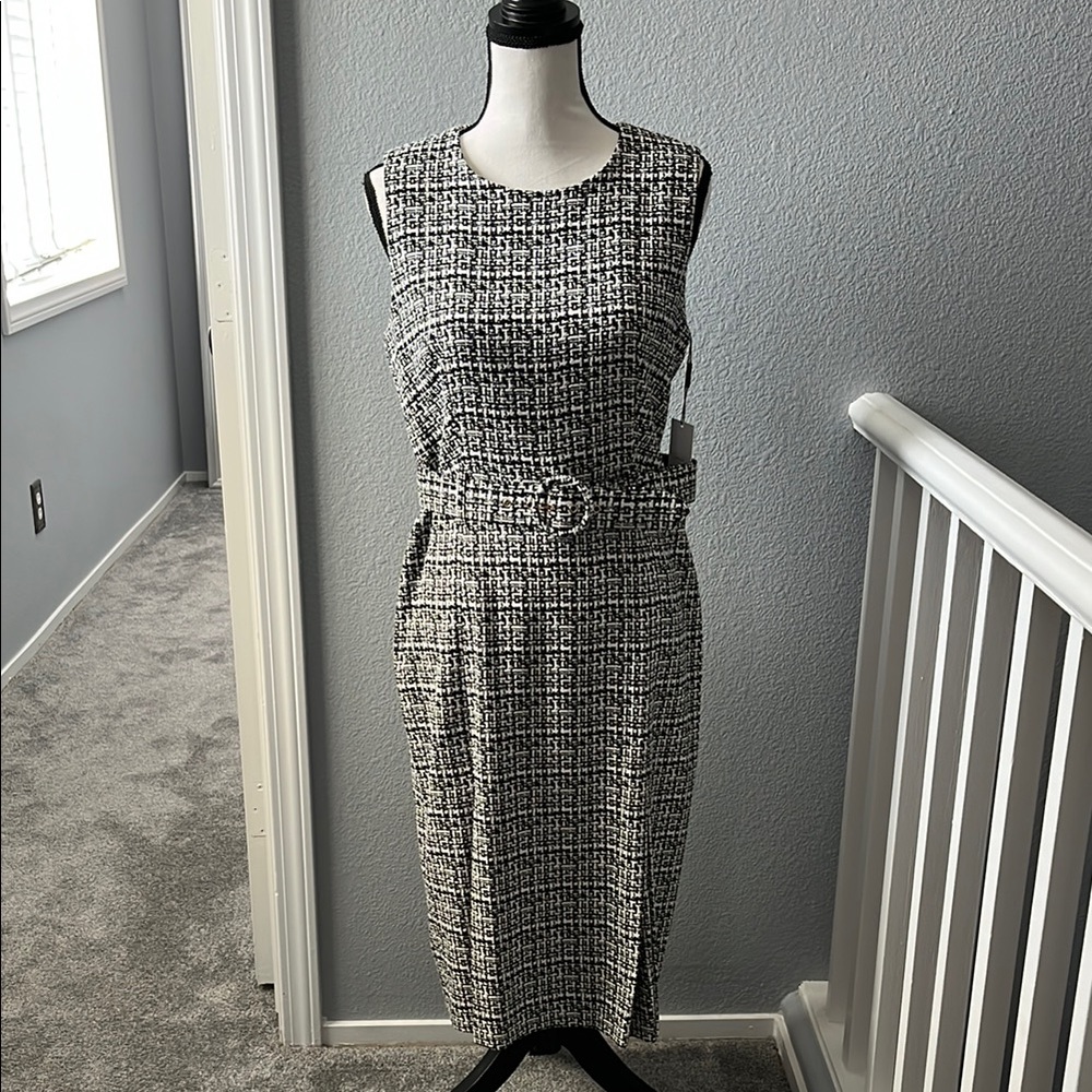CALVIN KLEIN Sleeveless Black & White Tweed Dress - Womens 10